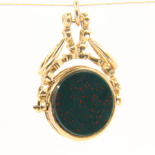 Vintage 9ct Gold Spinner Fob Pendant Charm Carnelian & Bloodstone Gift