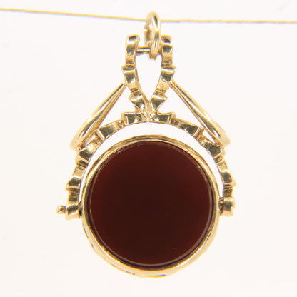 Vintage 9ct Gold Spinner Fob Pendant Charm Carnelian & Bloodstone Gift