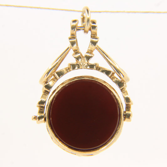 Vintage 9ct Gold Spinner Fob Pendant Charm Carnelian & Bloodstone Gift