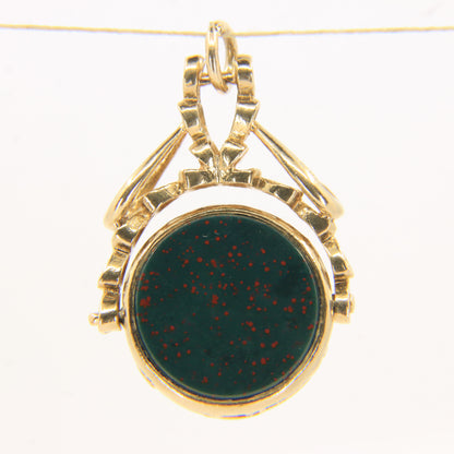 Vintage 9ct Gold Spinner Fob Pendant Charm Carnelian & Bloodstone Gift