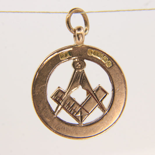 Vintage 9ct Gold Hallmarked Masonic Pendant Compass Ruler G Emblem Freemason