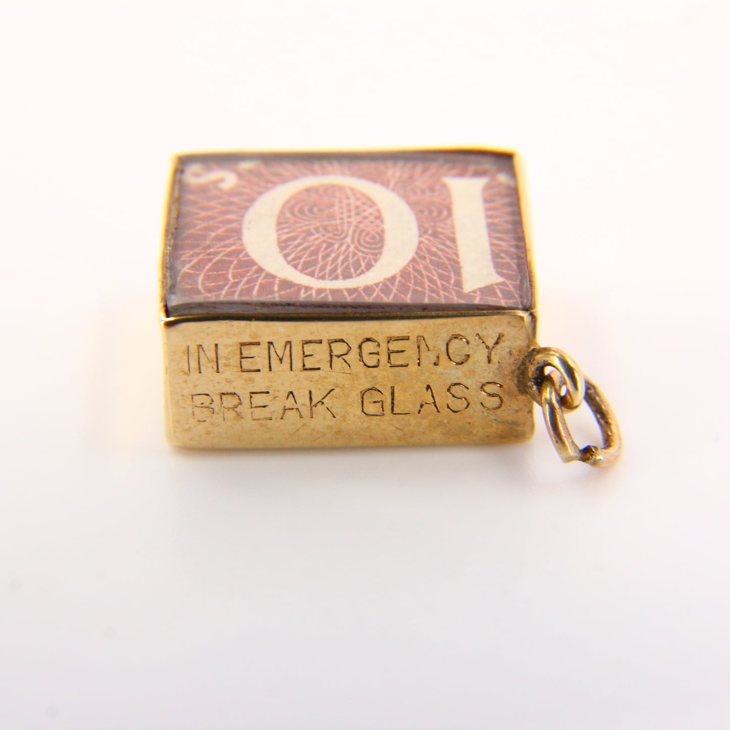 Vintage Ten Bob Emergency Break Glass Gold Charm 10 Shilling Pendant Hallmarked