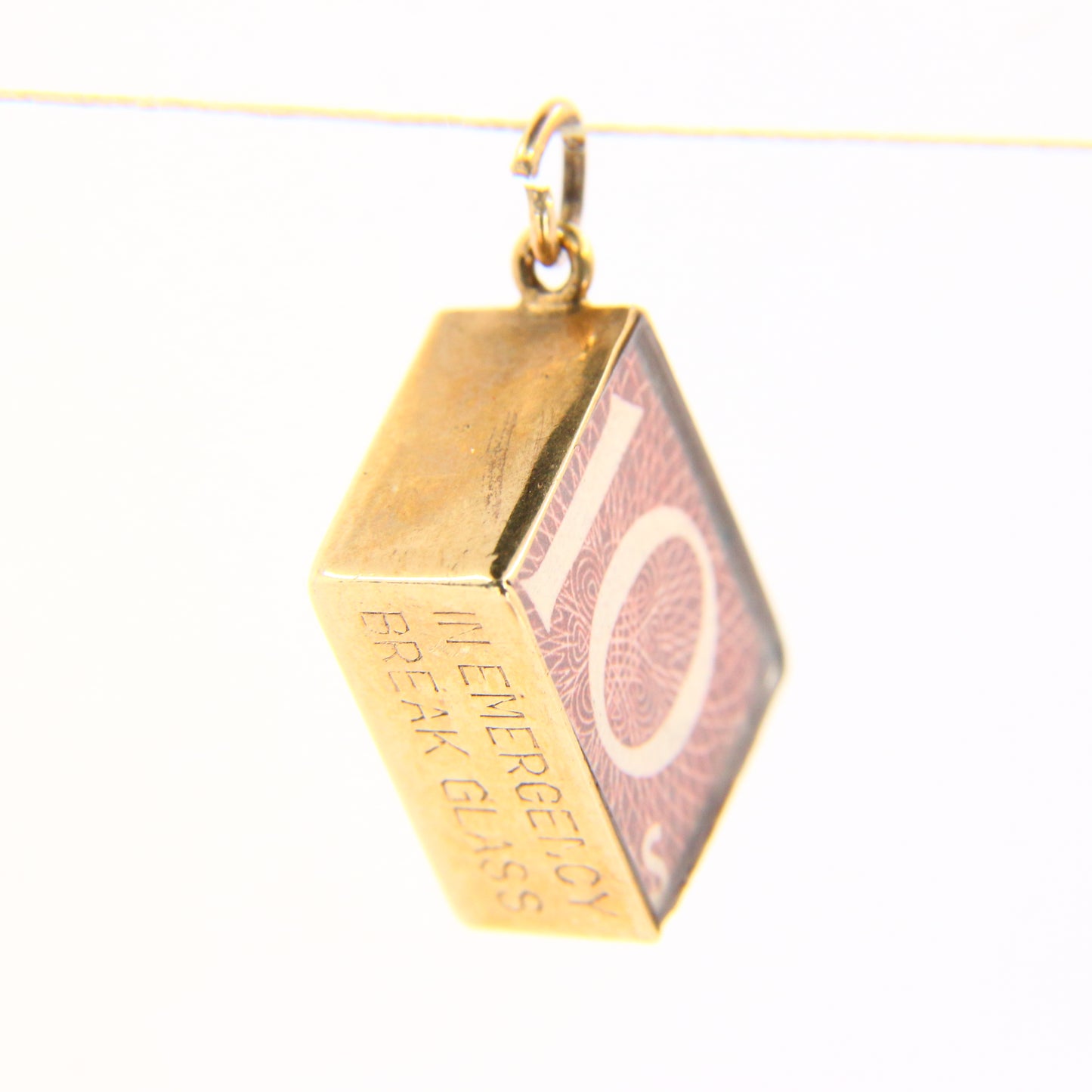 Vintage Ten Bob Emergency Break Glass Gold Charm 10 Shilling Pendant Hallmarked