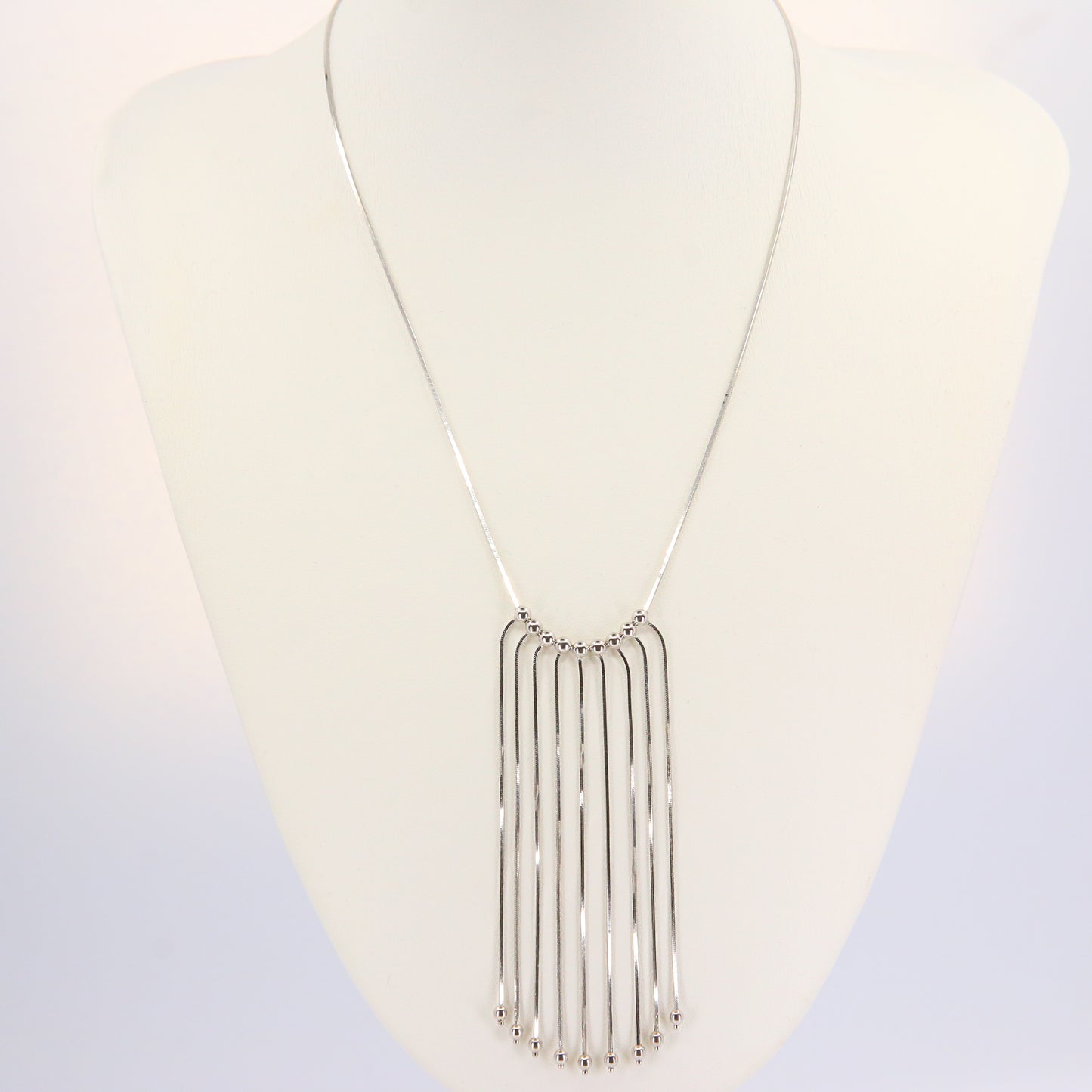 Vintage 18k White Gold Fringe Tassel Necklace Fine Jewellery Boxed