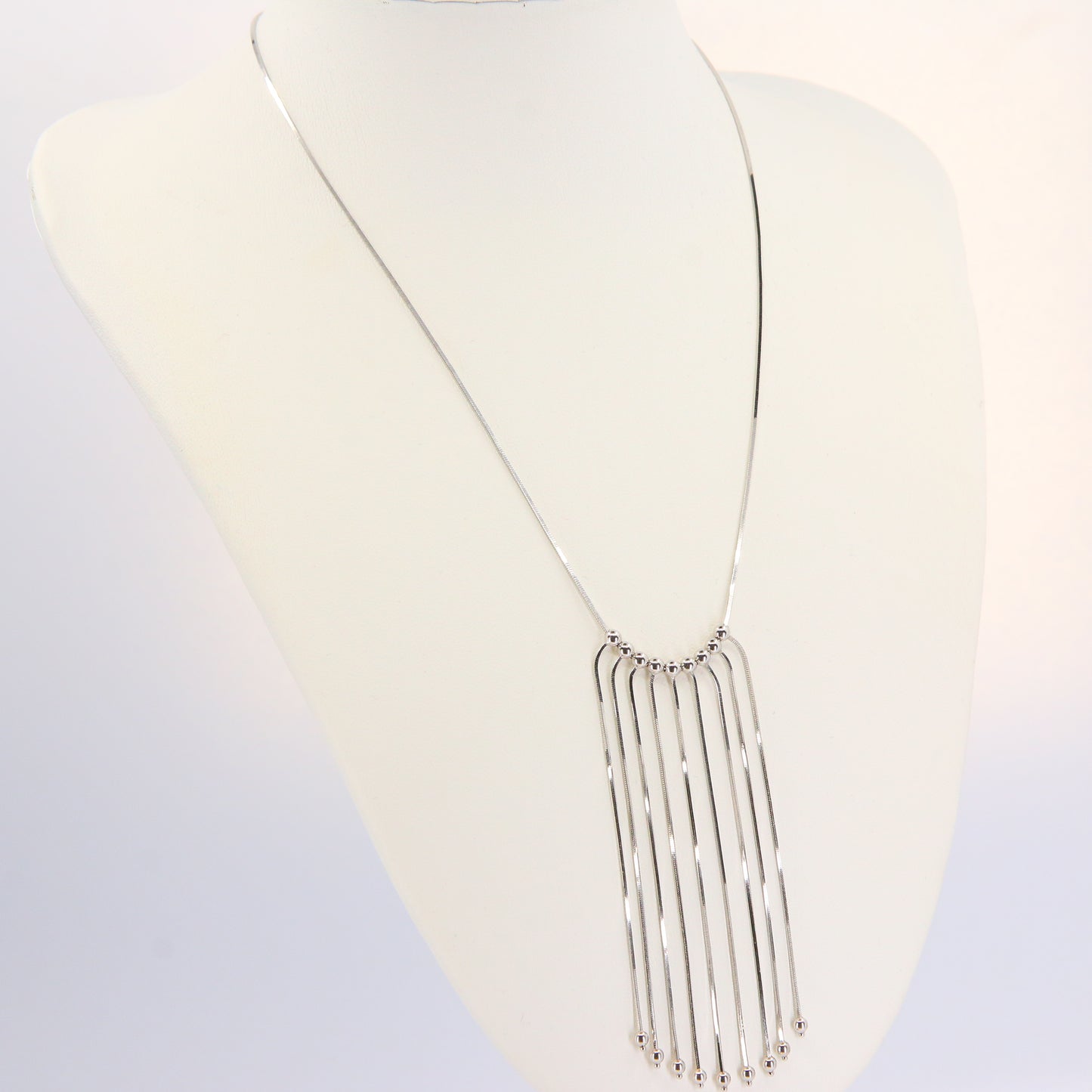 Vintage 18k White Gold Fringe Tassel Necklace Fine Jewellery Boxed