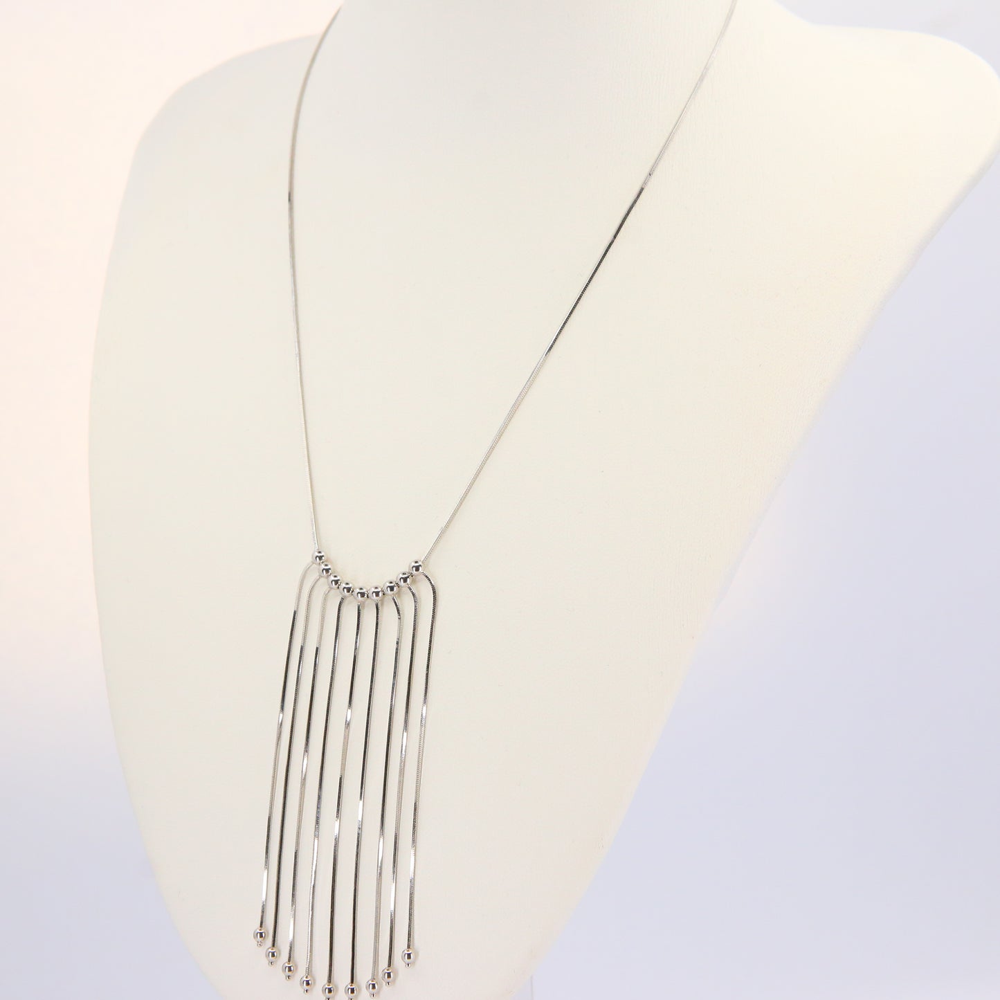 Vintage 18k White Gold Fringe Tassel Necklace Fine Jewellery Boxed