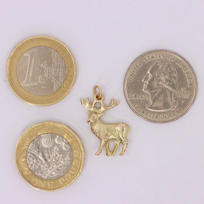 Vintage 9ct Hallmarked Yellow Gold Stag Deer Charm Pendant Scottish Country Gift
