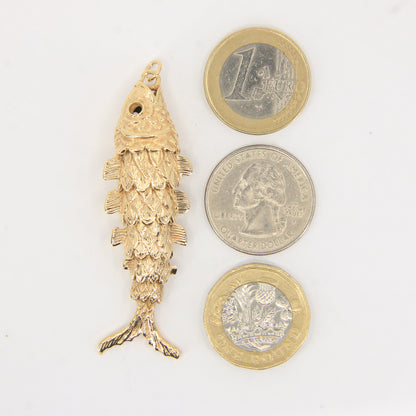 Vintage 9ct Hallmarked Gold Articulated Fish Pendant Large Yellow Gold Charm