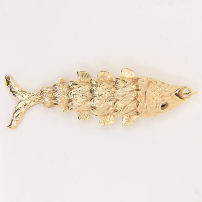 Vintage 9ct Hallmarked Gold Articulated Fish Pendant Large Yellow Gold Charm