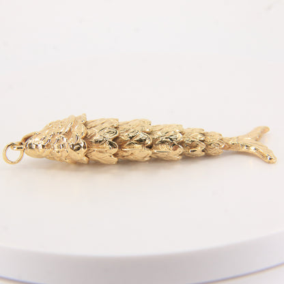 Vintage 9ct Hallmarked Gold Articulated Fish Pendant Large Yellow Gold Charm