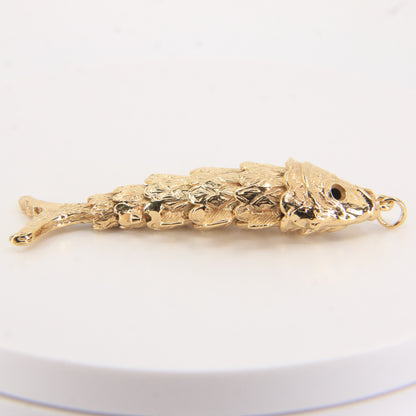 Vintage 9ct Hallmarked Gold Articulated Fish Pendant Large Yellow Gold Charm