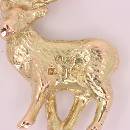 Vintage 9ct Hallmarked Yellow Gold Stag Deer Charm Pendant Scottish Country Gift