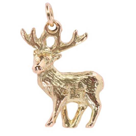 Vintage 9ct Hallmarked Yellow Gold Stag Deer Charm Pendant Scottish Country Gift