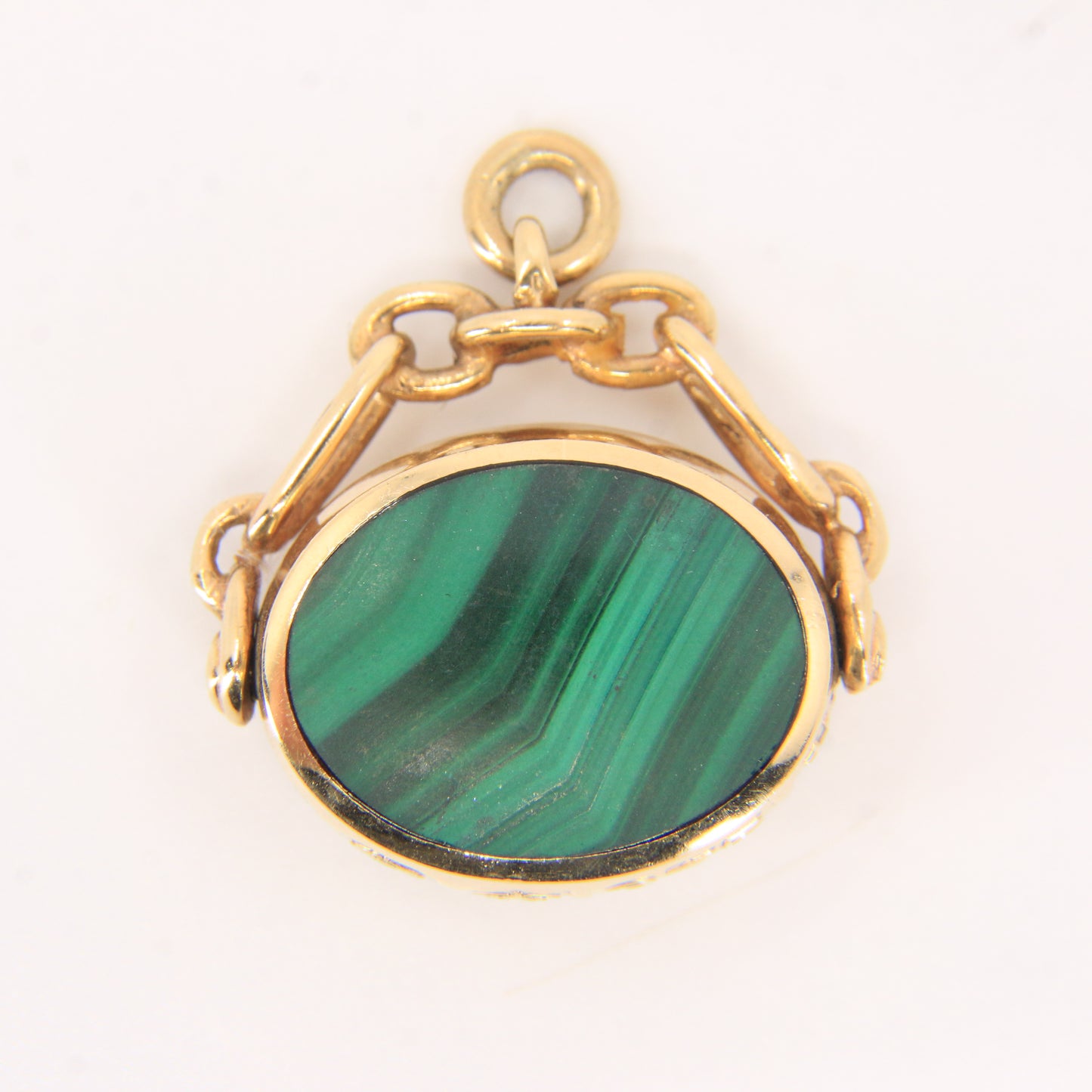 Vintage 9ct Hallmarked Gold Malachite Carnelian Spinner Pendant Fob Charm 1982