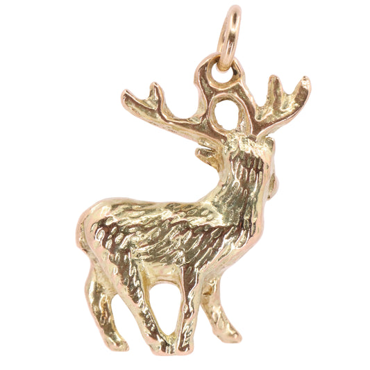 Vintage 9ct Hallmarked Yellow Gold Stag Deer Charm Pendant Scottish Country Gift