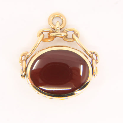 Vintage 9ct Hallmarked Gold Malachite Carnelian Spinner Pendant Fob Charm 1982