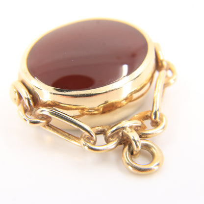 Vintage 9ct Hallmarked Gold Malachite Carnelian Spinner Pendant Fob Charm 1982