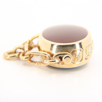 Vintage 9ct Hallmarked Gold Malachite Carnelian Spinner Pendant Fob Charm 1982