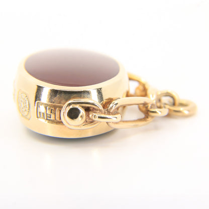 Vintage 9ct Hallmarked Gold Malachite Carnelian Spinner Pendant Fob Charm 1982