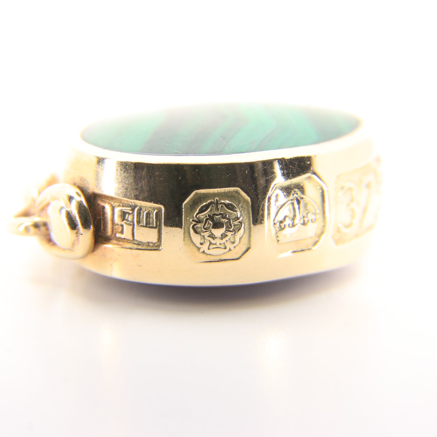 Vintage 9ct Hallmarked Gold Malachite Carnelian Spinner Pendant Fob Charm 1982