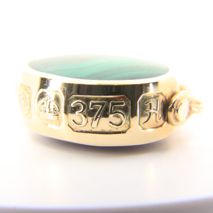 Vintage 9ct Hallmarked Gold Malachite Carnelian Spinner Pendant Fob Charm 1982