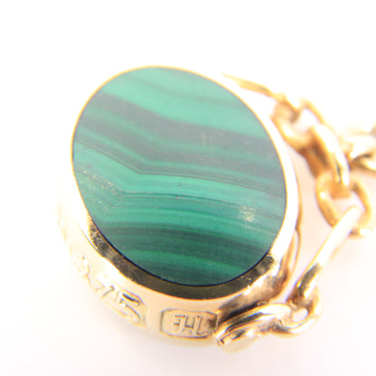 Vintage 9ct Hallmarked Gold Malachite Carnelian Spinner Pendant Fob Charm 1982