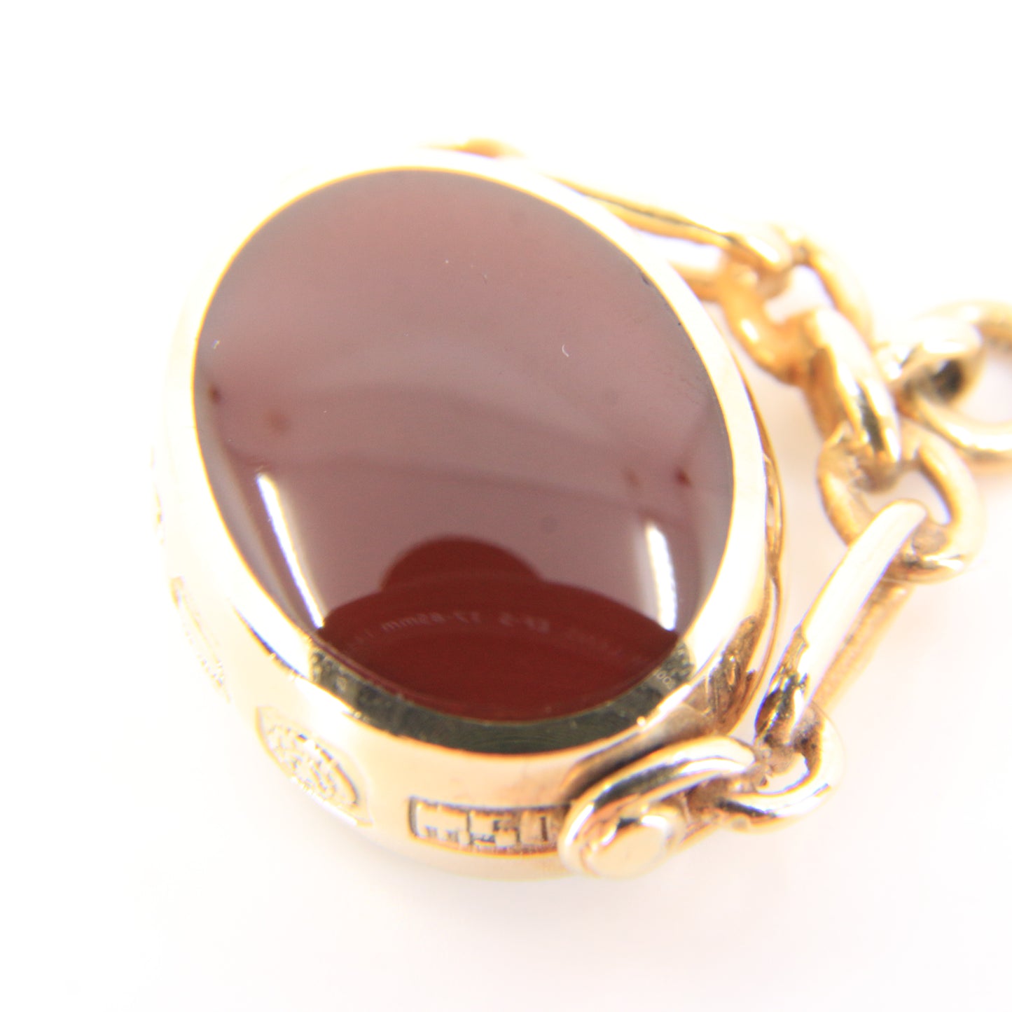 Vintage 9ct Hallmarked Gold Malachite Carnelian Spinner Pendant Fob Charm 1982