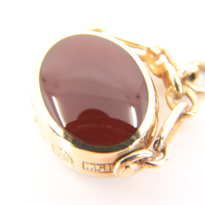 Vintage 9ct Hallmarked Gold Malachite Carnelian Spinner Pendant Fob Charm 1982