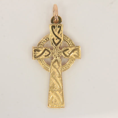 Antique 9ct Gold Hallmarked Celtic Cross Pendant 1915 Engraved