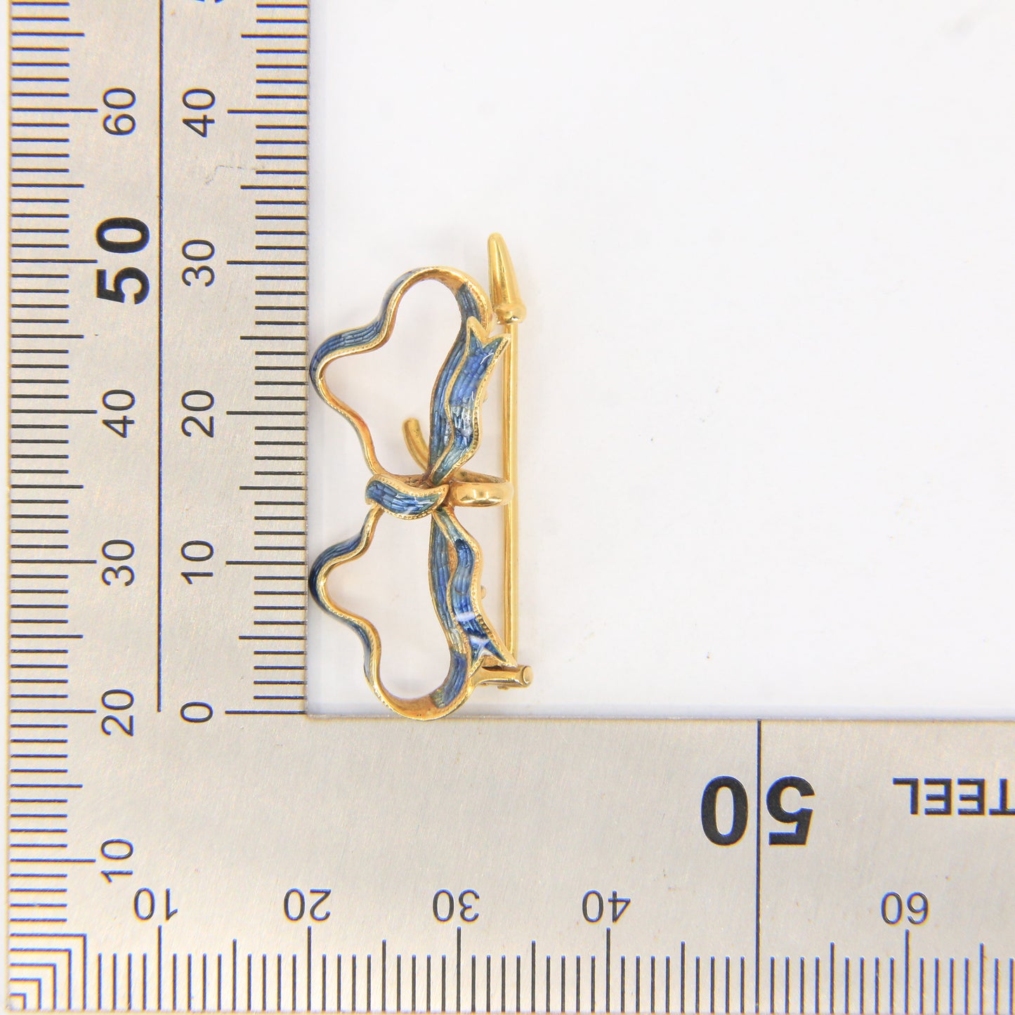 Antique 18k Gold Blue Enamel Detailed Bow Brooch Watch Suspension 1787 Georgian