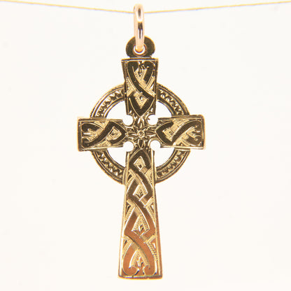Antique 9ct Gold Hallmarked Celtic Cross Pendant 1915 Engraved