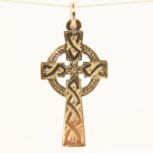 Antique 9ct Gold Hallmarked Celtic Cross Pendant 1915 Engraved