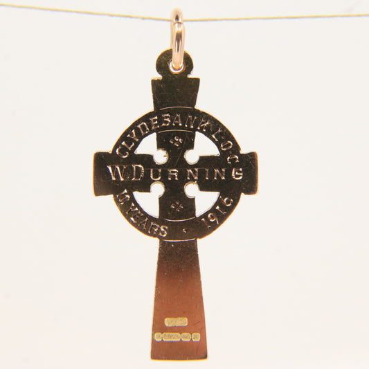 Antique 9ct Gold Hallmarked Celtic Cross Pendant 1915 Engraved
