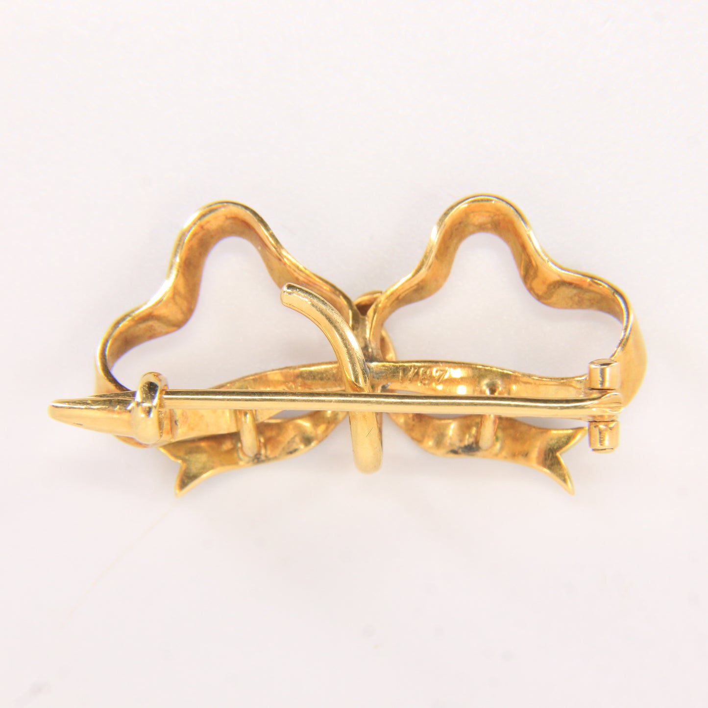 Antique 18k Gold Blue Enamel Detailed Bow Brooch Watch Suspension 1787 Georgian