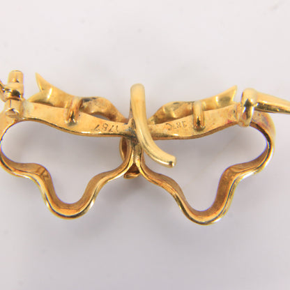 Antique 18k Gold Blue Enamel Detailed Bow Brooch Watch Suspension 1787 Georgian