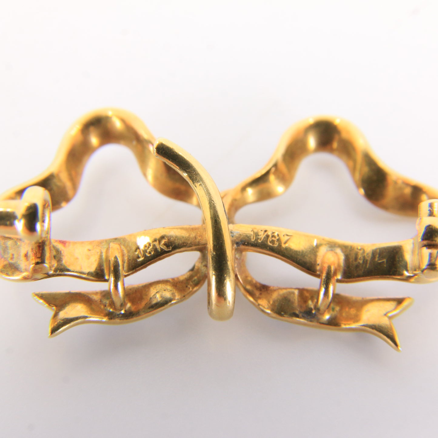Antique 18k Gold Blue Enamel Detailed Bow Brooch Watch Suspension 1787 Georgian