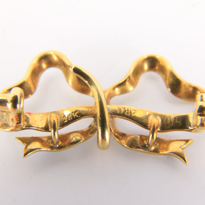 Antique 18k Gold Blue Enamel Detailed Bow Brooch Watch Suspension 1787 Georgian