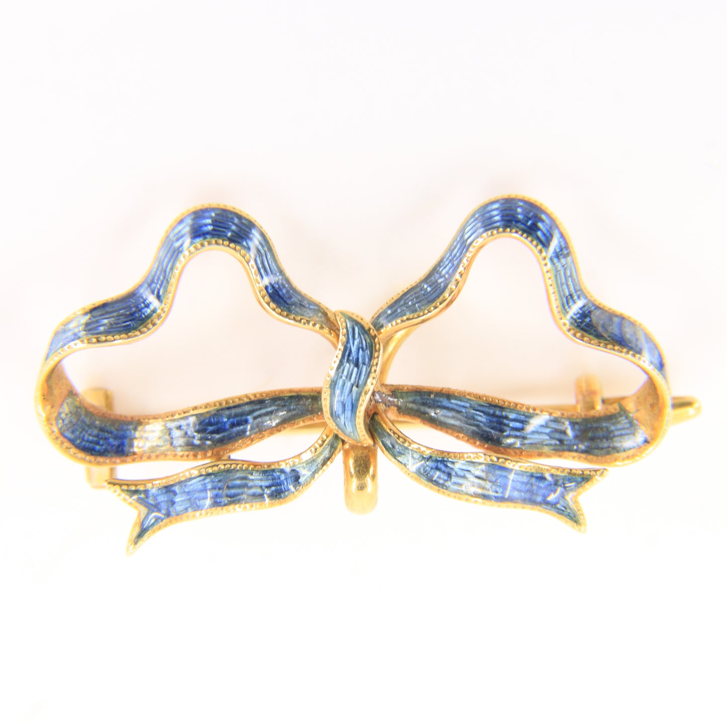 Antique 18k Gold Blue Enamel Detailed Bow Brooch Watch Suspension 1787 Georgian