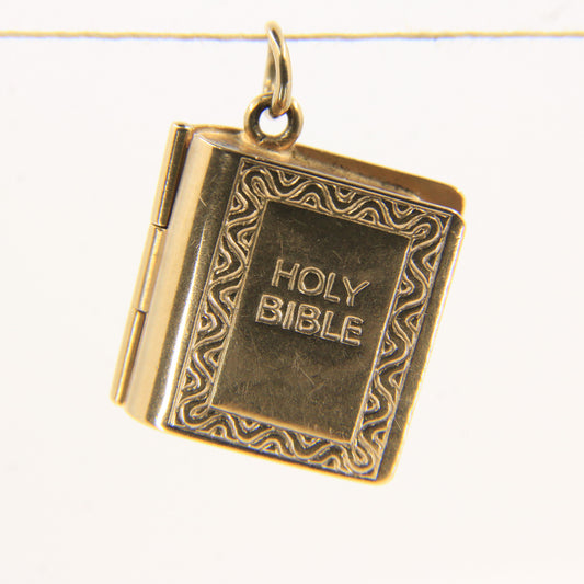 Vintage 9ct Hallmarked Gold Holy Bible Charm Locket Religious Pendant