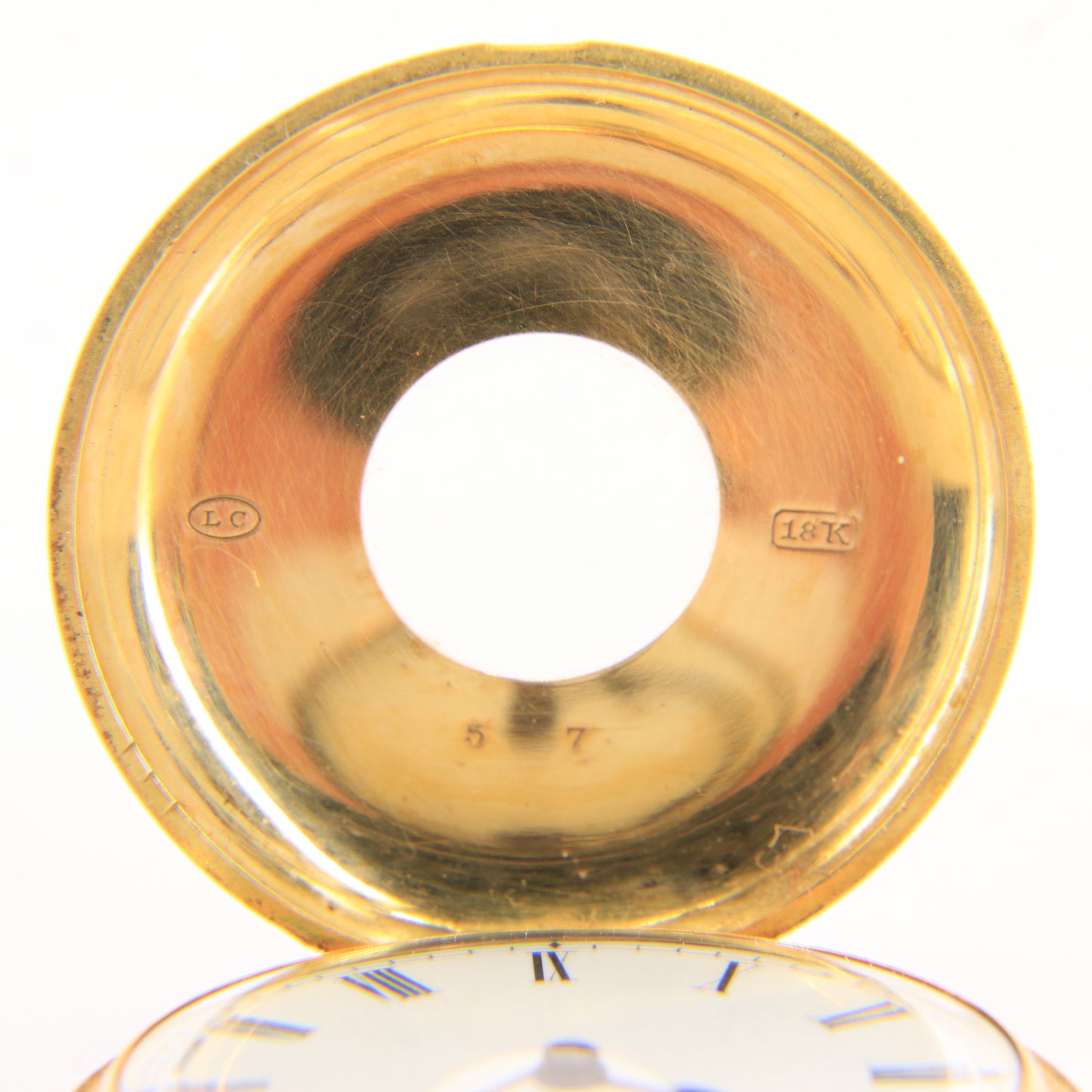 Antique 18k Gold Half Hunter 32mm Fob Watch Enamel Floral Case LeCompte Geneva