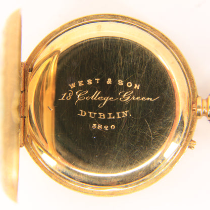 Antique 18k Gold Half Hunter 32mm Fob Watch Enamel Floral Case LeCompte Geneva