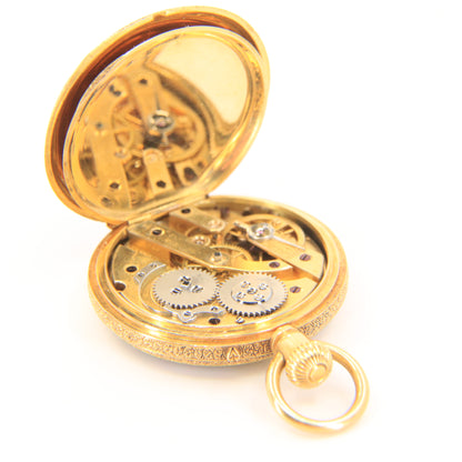 Antique 18k Gold Half Hunter 32mm Fob Watch Enamel Floral Case LeCompte Geneva