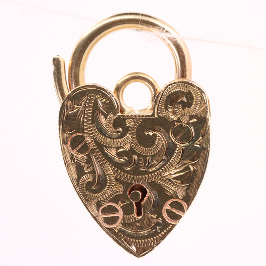 Vintage 9ct Yellow Gold Hallmarked Ornate Heart Padlock Charm Pendant Love Gift