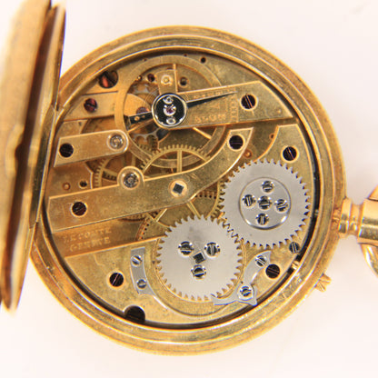 Antique 18k Gold Half Hunter 32mm Fob Watch Enamel Floral Case LeCompte Geneva