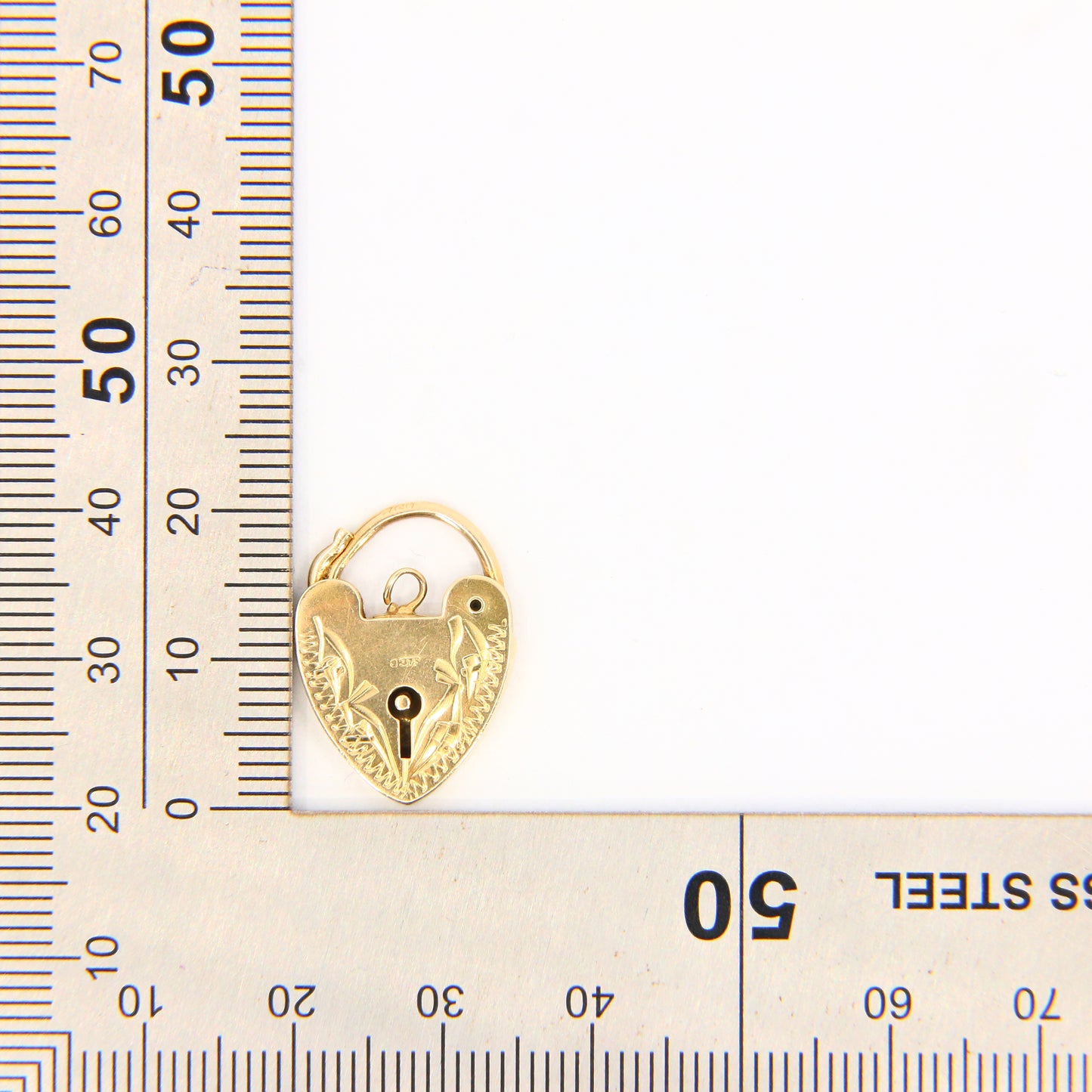 Vintage 9ct Engraved Heart Lock Gold Charm Padlock Closer Pendant Hallmarked