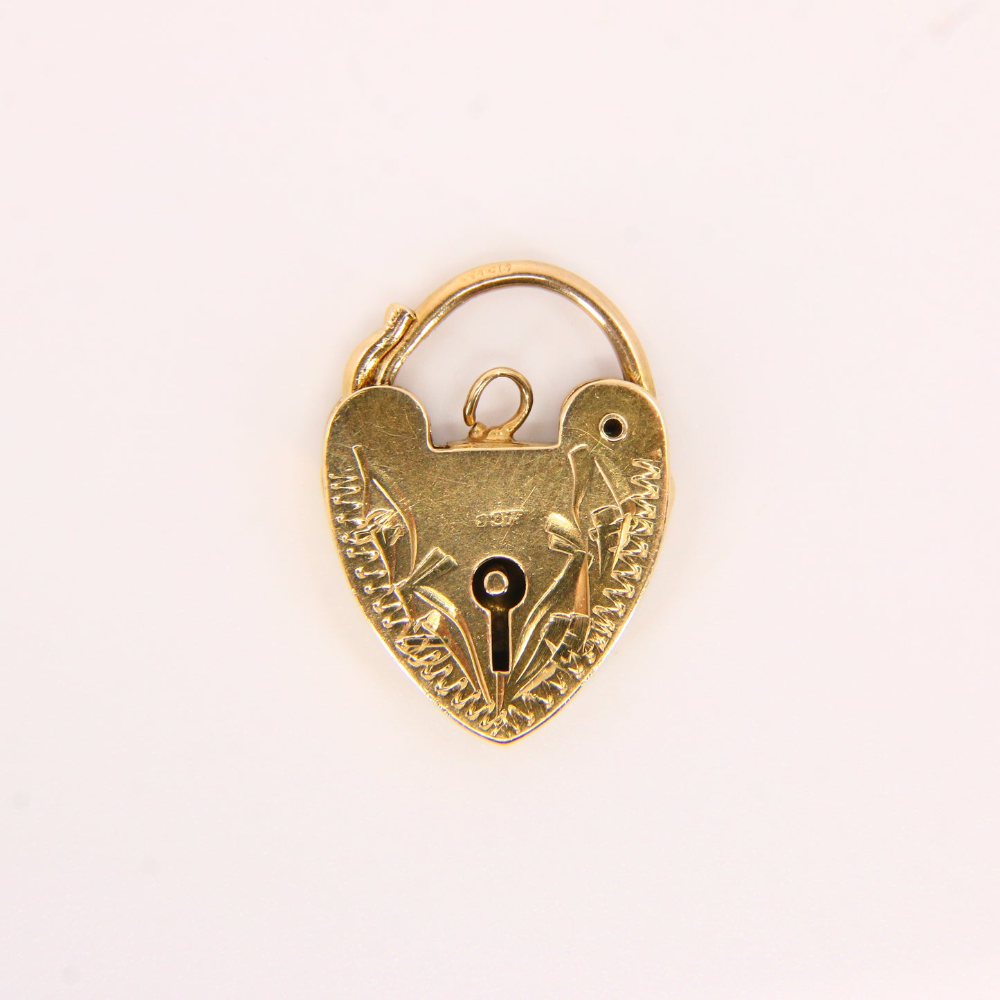 Vintage 9ct Engraved Heart Lock Gold Charm Padlock Closer Pendant Hallmarked