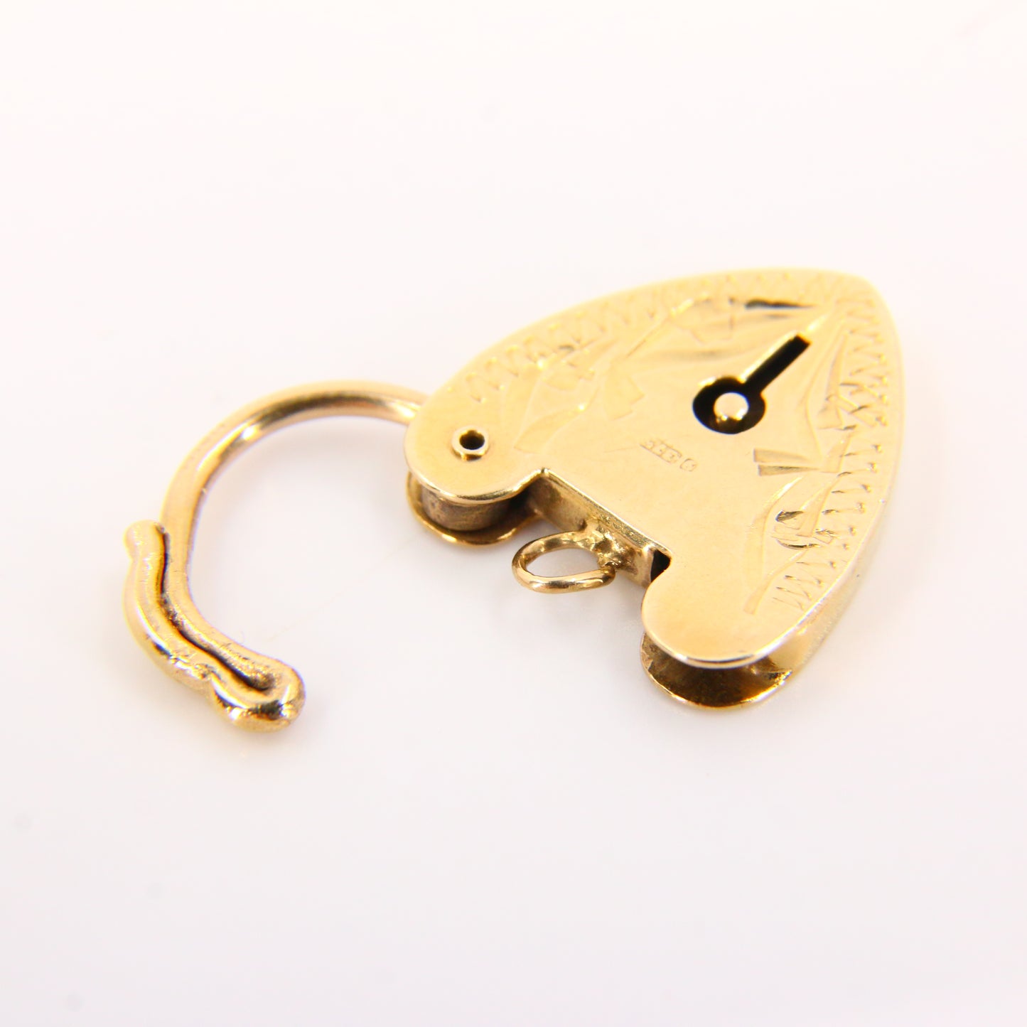 Vintage 9ct Engraved Heart Lock Gold Charm Padlock Closer Pendant Hallmarked