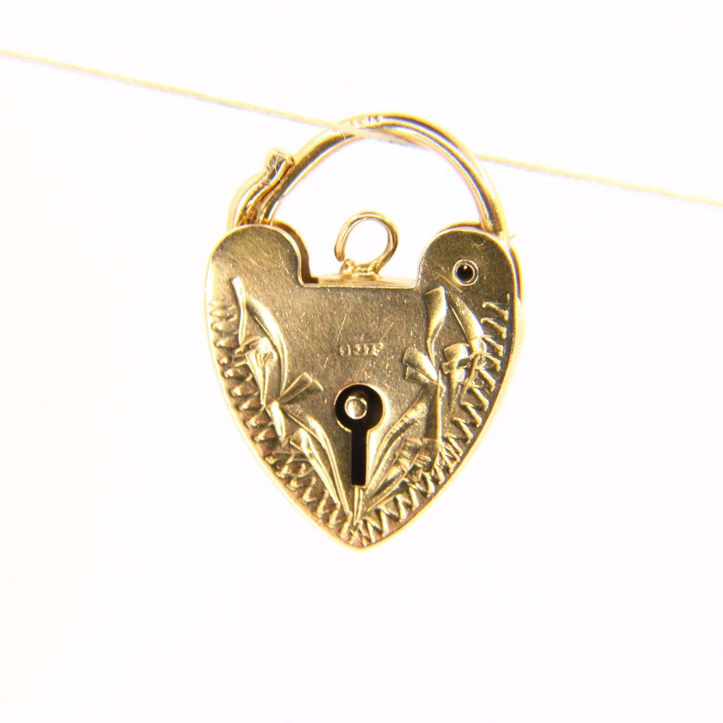 Vintage 9ct Engraved Heart Lock Gold Charm Padlock Closer Pendant Hallmarked