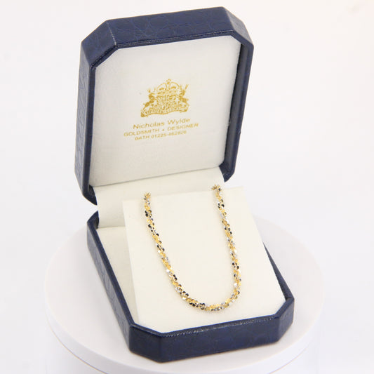 Vintage 9ct Hallmarked Gold Multitone 2.6 mm Twist Link Necklace 18 Inch Boxed