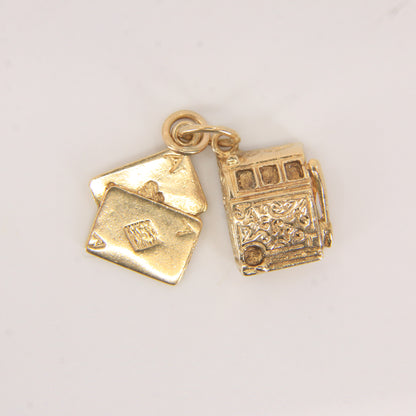 Vintage 9ct Gold Casino Charm Set Hallmarked Slot Machine & Pocket Rockets